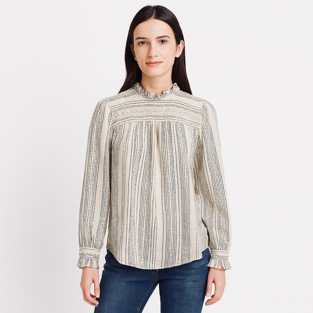 Women's LOFT White & Black Striped Peasant Blouse, Size S